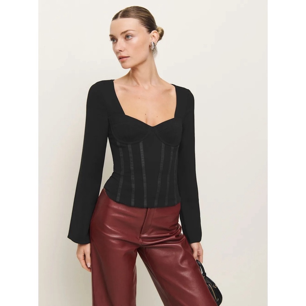 Reformation Amina Corset Bustier‎ Long Sleeve Top in Black
